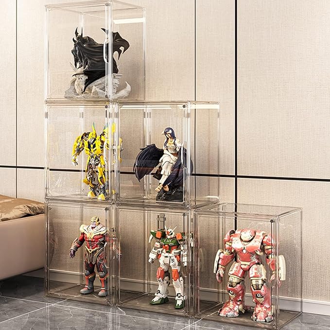 Clear Stackable Plastic Storage Bins with Magnetic Lid, Dustproof Book & Cosmetic Display Cases, Large Figures Collectibles Showcase, Shoe Box, Protection Organizer (Clear-L-1 Pack)