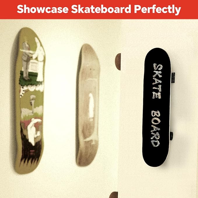 Skateboard Wall Mount Rack, Wall Hanger Holder for Longboard, Cruiser Boards, Vintage, Old School Skateboard and Penny Board Display (2 Pack)