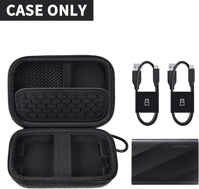 Carrying for Samsung T9/ T7/ T7 Shield Portable SSD 4TB 2TB 1TB, USB External Solid State Hard Drive Storage Travel Carrying Holder Fits for USB Cable (Full-Black)-Box Only