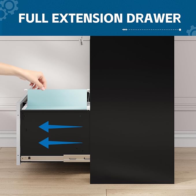 2-Drawer Metal File Cabinet,Lateral Filing Cabinets for Home Office,Locking File Cabinet with Storage Shelves,Legal/Letter/A4 Size Office File Cabinets(Black Grey, Assemble Required)