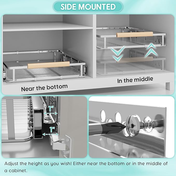 Expandable Pull Out Cabinet Organizer, Adjustable Width:23.2~39.9''W x 22.5''D Under Sink Organizer, Drawer Storage Shelves for Kitchen, Bathroom, Closet, Pantry, Cupboard, Pots, Pans