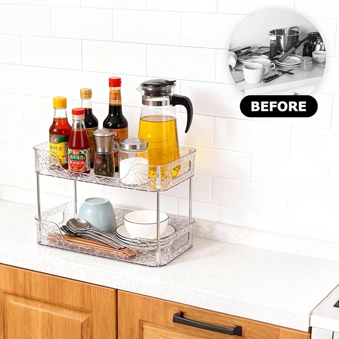 2 Tier Bathroom Counter Organizer, Makeup and Perfume Organizer Tray for Vanity, Skincare and Bathroom Storage Shelf