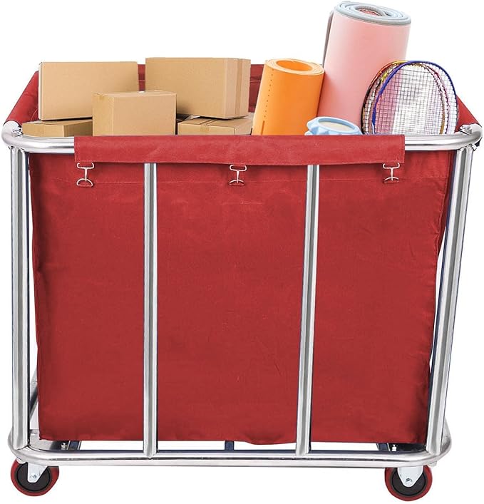 12 Bushels Laundry Cart for Commercial/Home,Heavy Duty Large Stainless Steel Rolling Laundry Basket with Wheels，for Hotel, School, Laundry,260LBS Load