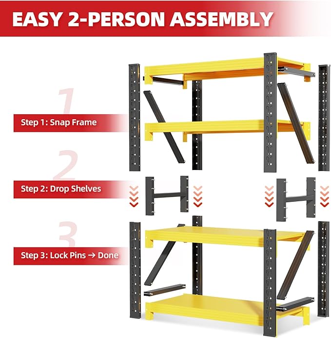 42" W Garage Shelving,4-Tier Heavy Duty Storage Shelves Unit with Adjustable Metal Shelf for Warehouse,Basement,Workshop,3400LBS,42" W x 20" D x 79" H,Black&Yellow