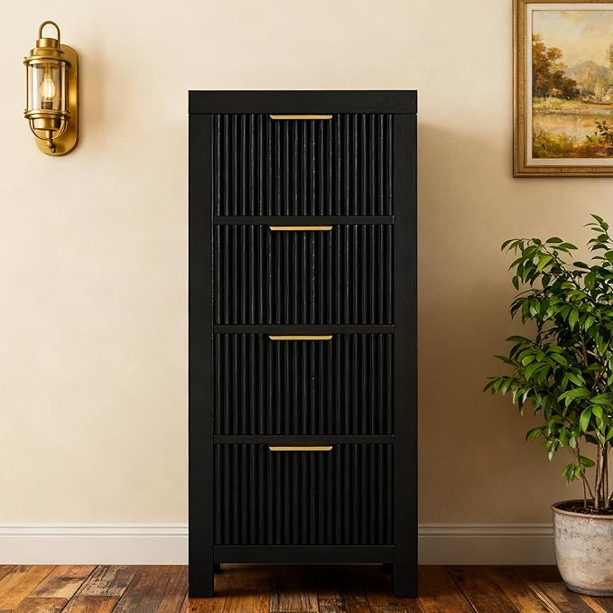 Modern Solid Wood Chest of Drawers, Multifunctional Large-Capacity Storage Drawer Cabinet, Dresser Organizer with Metal Handle, for Hallway, Entryway, Black