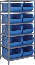 Quantum Storage Systems 2475-954BL Solid Heavy Duty 6 Shelves 10 HULK Blue Bins 75" H x 36" W x 24" D