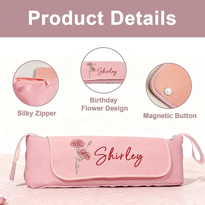 Personalized Hair Tool Bags with Heat Resistant Mat for Curling Iron & Flat Iron, Custom Name & Birth Flower Travel Bag for Hair Tools, curling iron bag for Women & Stylists (Style1)
