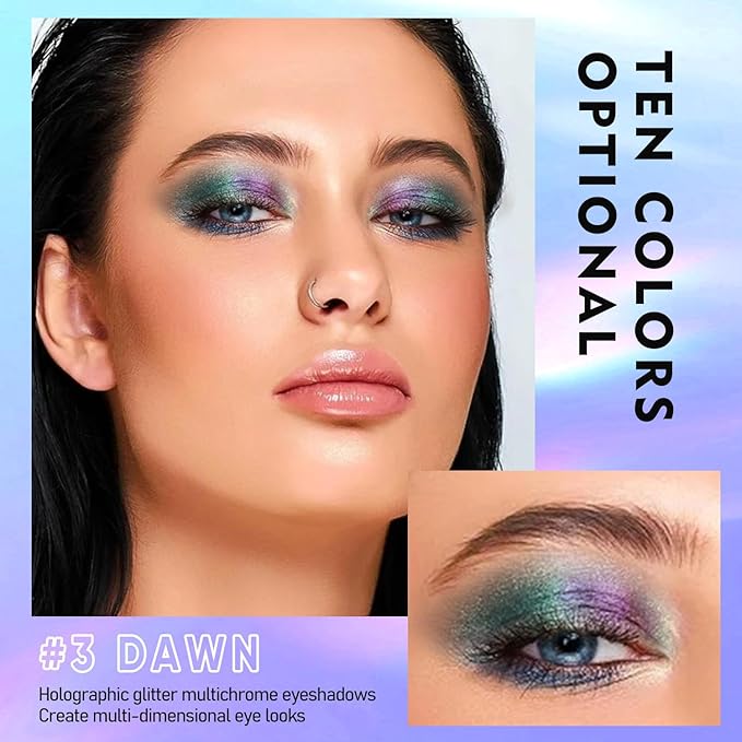 MAKI YIKA 3Pc Glitter Eyeshadow Liquid Multichrome Eyeshadows Long Lasting, Metallic Chameleon Eye Shadow Smudgeproof Holographic Eye Topper Glitters (#1+3+6)