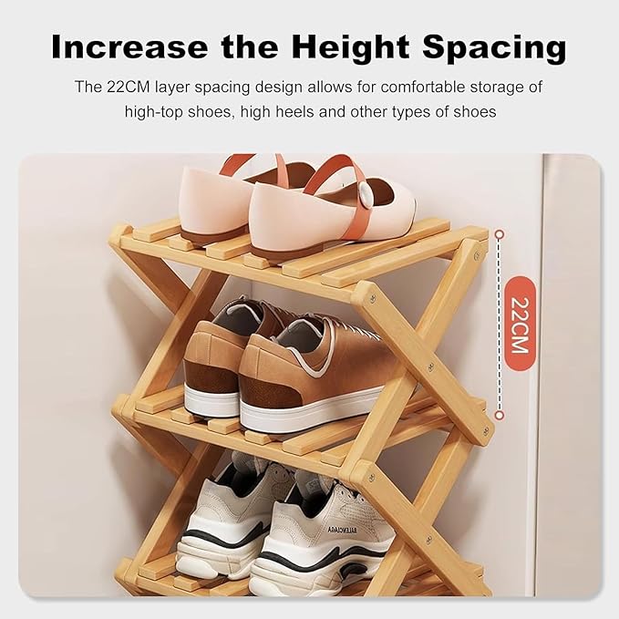 YYW Bamboo Shoe Rack for Entryway, Free Free Standing Shoe Racks Shelf Closet, Foldable Vertical Shoe Storage Organizer for Living Room