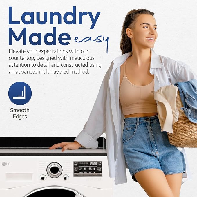 OfficeSimpli Washer Dryer Countertop, Made in USA, Non-Slip Pads, Laundry Room Wood Topper, Washer Dryer Cover for Top, Laundry Guard, Laundry Countertop, Laminate (Black, Standard (27.5" x 54"))
