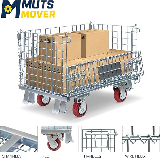 50-Gallon Folding Wire Laundry Cart with Wheels, Heavy Duty Steel Frame Rolling Laundry Basket with 4.7" 360° Casters, Collapsible Commercial Laundry Hamper for Home, Hotel & Housekeeping