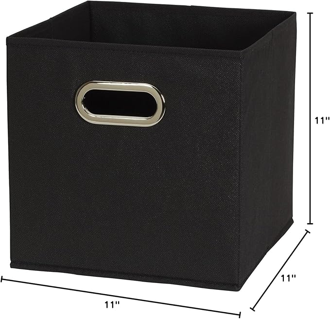 Household Essentials Foldable Fabric Storage Cubes 6-Pack – 11x11x11 Stackable Non-Woven Bins with Chipboard Sides & Grommet Handles – Closet, Shelf, Nursery, or Office Organizer – Black