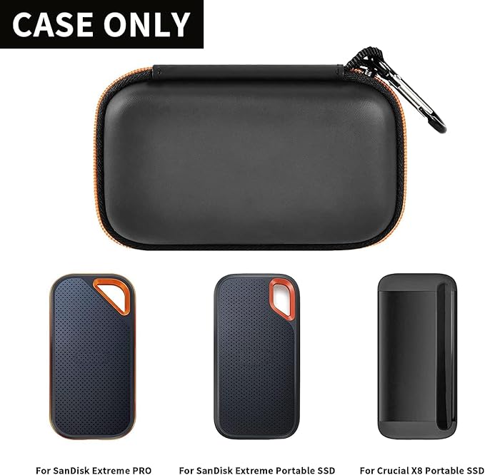 Hard Case Compatible with SanDisk Extreme PRO 500GB 1TB 2TB 4TB Portable External SSD. Carrying Travel Holder for Crucial X8 Solid State Drive (Box Only)-Orange Zipper