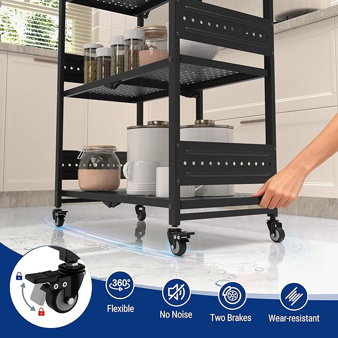 WORKPRO 4-Tier Folding Shelf, No-Assembly Metal Storage Rack with Wheels, 600 lbs Capacity (Without Wheels), Collapsible Shelving Unit for Kitchen, Pantry, Bathroom & Closet Organization