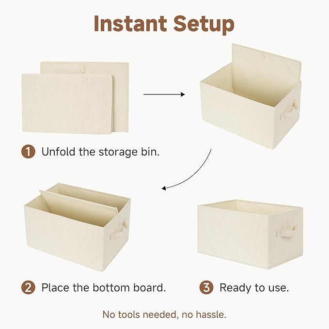 StorageWorks Storage Baskets for Shelves, Foldable Fabric Closet Storage Bins with Handles, Fabric Storage Bins Clothes Organizer, Beige(Cotton-linen), 3-Pack, Extra Large
