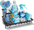 Consumest Sink Caddy, Kitchen Sponge Holder with Dish Brush Holder, Kitchen Sink Organizer with Drip Tray for Countertop Stainless Steel Rustproof, Black-Large
