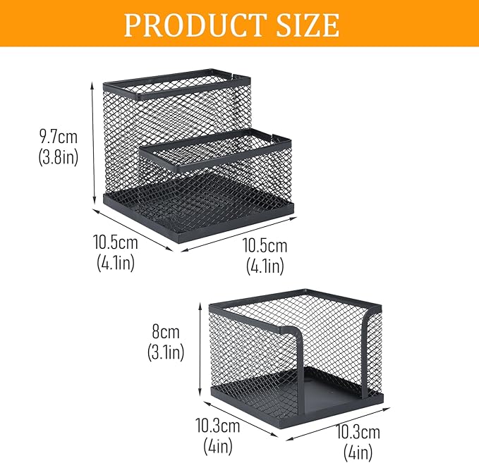 Pencil Holder for Desk, Dual-Compartment Mesh Desk Organizer Set, 2-Piece Set Black Pen Storage Holder & Post It Organizer for Home Office Desk Supplies