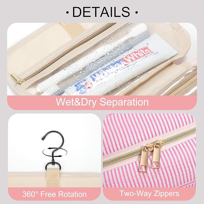 TOPEAST Hanging Toiletry Bag for Women - Travel Toiletry Bag Makeup Bag, Portable Toiletries Cosmetic Bag, Airplane Travel Essentials - Letter T, Purple