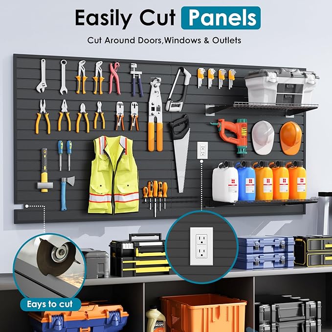 PVC Slat Wall Paneling 4x8 ft, Garage Organizer Storage System, Black Slatwall Panels for Garage Organization Product, Heavy Duty Wall Mounted Tool Storage for Home