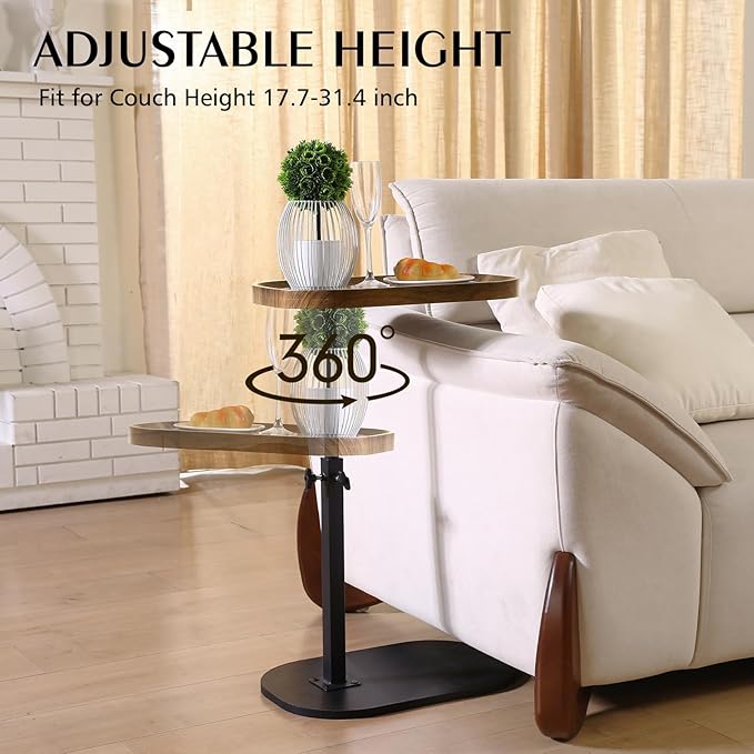 360° Swivel TV Dinner Tray Table for Living Room and Bedroom, Adjustable Height C Shaped End Table for Couch, Couch Tables That Slide Under, C Shaped Side Table for Sofa, Bed,Snack