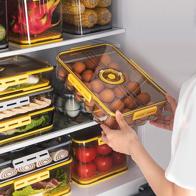 CottonColors Egg Holder for Fridge - 24 Egg Plastic Organizer with Lids (2 pack)
