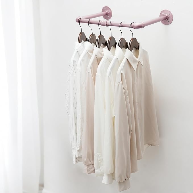 WEBI Industrial Pipe Clothing Rack,20" Wall Mounted Clothes Rack for Hanging Clothes,Heavy Duty Metal Garment Rack Bar Wall Mount Clothing Rod for Closet,Laundry Room,Rose Gold