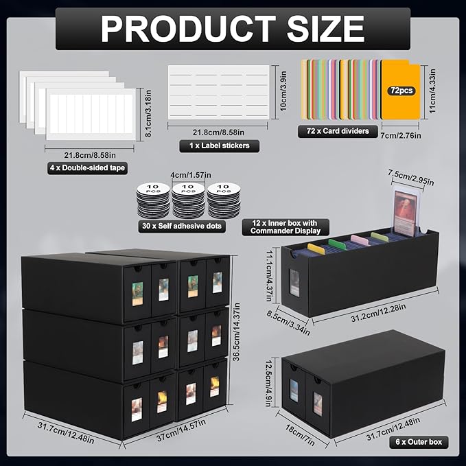 11000+ Card Storage Box, 2000+ Toploader Card Storage Box for Commander Display,with 72 Dividers, Labels & Tapes,Fit for TCG, PTCG, MTG