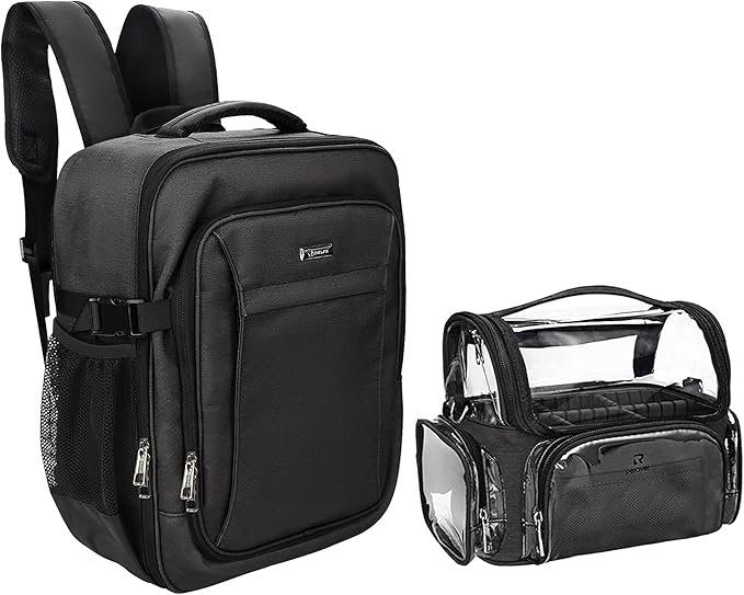 Relavel Professional Makeup Case Makeup Backpack and Clear Makeup Brush Case for Makeup Artists, Durable Water-resistant Material, with Shoulder Strap and Adjustable Dividers Black