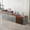 Receptionist Desk with LED Light，Wooden Salon Checkout Counter with Storage Drawer & Keyboard Tray Modern L-Shaped Reception Desk for Barbershop Office Company Store