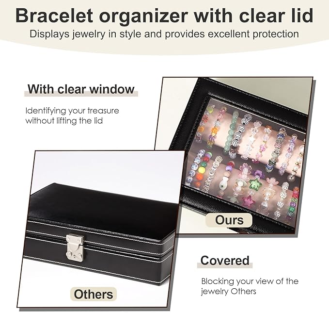 Bracelet Display Stand with Transparent Lid Display Jewelry Storage Box Suitable for Bracelets and Watches for Men and Women with Removable Frame Glass and Safety Lock