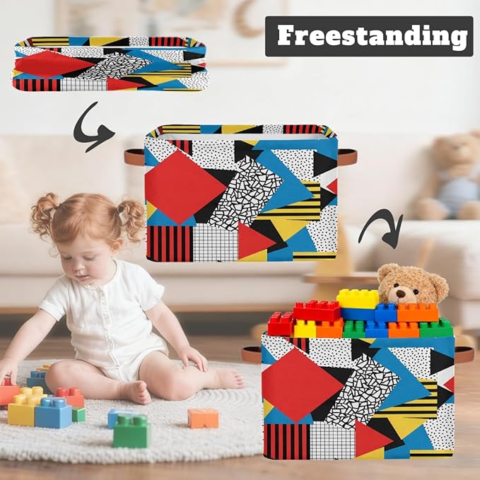 Large Storage Bins - Colorful Geometric Art Collapsible Rectangle Shelf Closet Organizer Baskets for Kids Dirty Clothes, Toys, Nursery, Bathroom, Bedroom, Home Decor Gift Basket