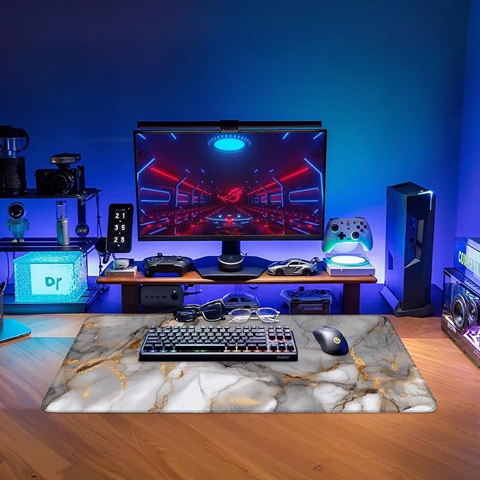 Marble Stripes Gaming Mouse Pad 31.5"x11.8"Desk Mat Anti-Slip Rubber Base & Durable Stitched Edges for Gamers Smooth Mouse Writing Surface for Desk Office/Home