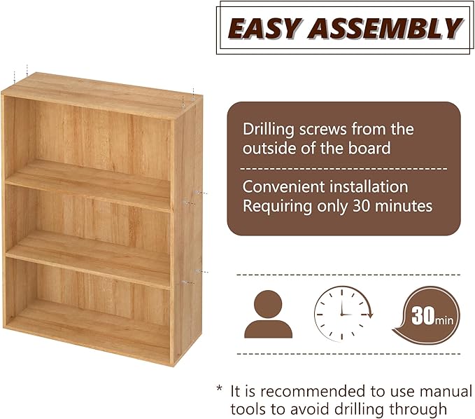 Wooden 3 Tier Book Shelf,3 Cube Storage Organizer,3 Tier Low Bookcase Storage Display Organizer, 33 Inch Versatile Cubes Shelf and Cubby Unit for Any Space (Natural Oak, 3 Cube-W(23.6inch)