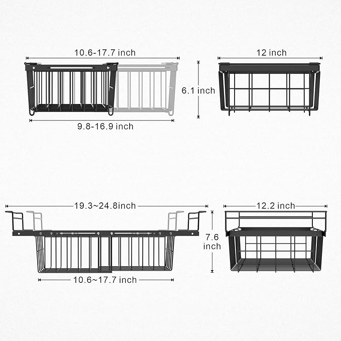 iSPECLE Deep Freezer Organizer Bins - 3 Pack Large Freezer organizer Bins, Hanging Basket Expands to 22.6" (L), Stackable Bins Expand to 17.1"(L), Fit 10 to 20 Cu.FT, 1 Hanging & 2 Stacking, Black