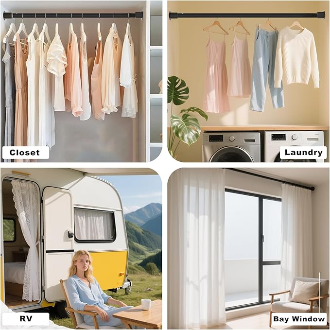 Closet Rods for Hanging Clothes, 16.5 to 102 Inches Adjustable Closet Rod, Heavy Duty Clothes Hanging Rod for Closet Wardrobes Laundry