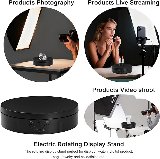 22 lbs Motorized Rotating Display Stand for Jewelry, Automatic Mute Auto Rotating Stand, Electronic Turntable with USB for Display, Photography Products