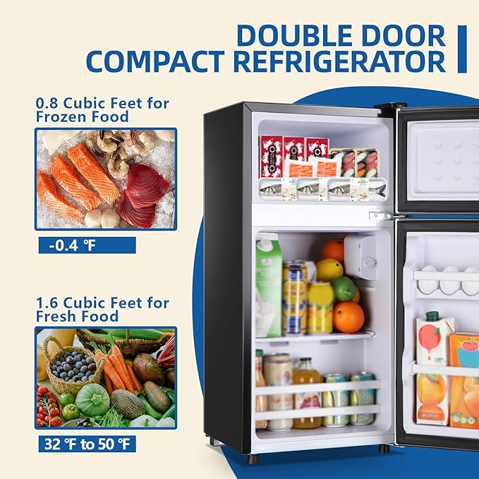 Tiny Personal Capacity Silver Refrigerator with Freezer Double Door Mini Fridge Small Apartment Refrigerator with 7 Adjustable Temp Control