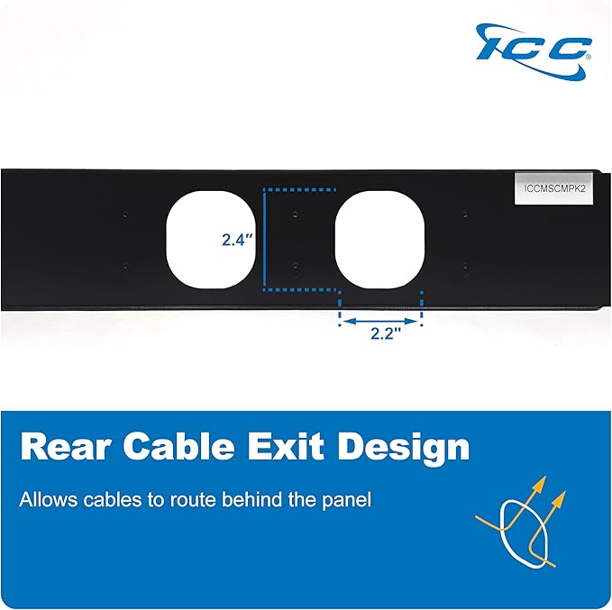 ICC 2U Ring Cable Manager Panel with Cover, Metal, 3" D-Rings, Horizontal Cable Management, Rackmount for 19” Network Racks, Black, 6-Pack