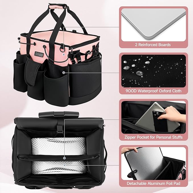 Large Cleaning Caddy for Cleaning Supplies Organizer, Rolling Cleaning Caddy Bags with Wheels for Housekeepers, Cleaning Carts on Wheels for Home Car Office Picnic