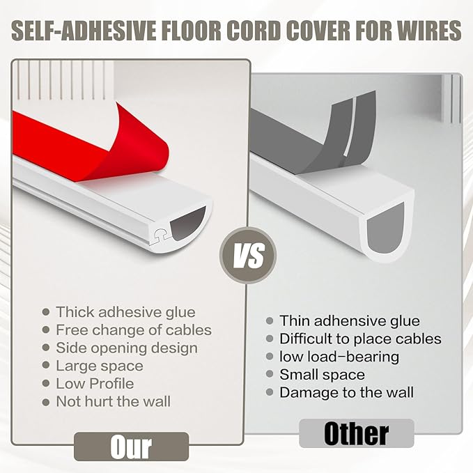 Silicone Wall Wire Hider, Side Open Wire Covers for Cords on Wall, 20FT Self-Adhesive Flexible Cord Hider for Mounted TV, Home Office, Cavity 0.63" W x 0.31" H
