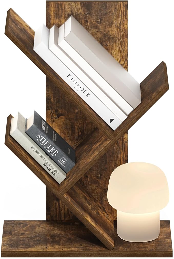 Furinno Tree Book Shelf, 3-Tier Bookshelf, Tree Bookcase for Room Decor, 8.4 x 15.7 x 21.3, for Living Room, Bedroom, Home Office, Amber Pine