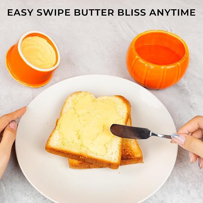 SETRON Halloween Pumpkin Butter Crock, Ceramic Butter Keeper with Lid, Airtight French Butter Crock for Countertop Storage, Butter Dish for Spreadable Butter, Perfect Gift for Kitchen