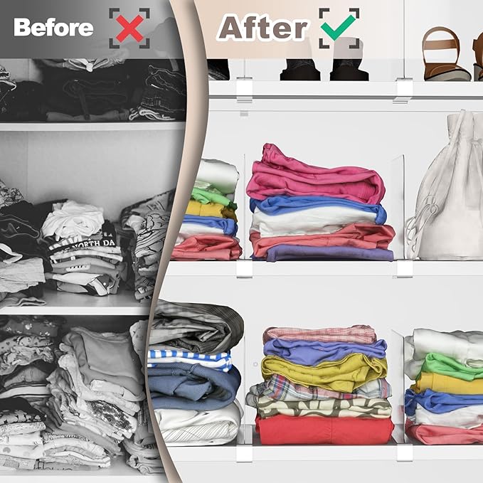 8PCS Acrylic Shelf Dividers for Closet Organization,Clear Closet Dividers for Shelves,Vertical Purse Organizer for Closet,Cabinets,Wardrobes,Bookcases