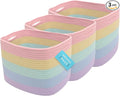 OrganiHaus Set of 3 Pastel Rainbow Woven Storage Baskets for Shelves, Decorative Organizer Bins for Kids Room, Nursery & Classroom, Colorful Toy Storage Basket for Playroom Decor – 15x9x10 inches