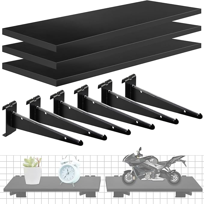 3 Pcs Gridwall Shelf with Metal Brackets, 16"x 8" Wooden Gridwall Shelves Heavy Duty Gridwall Shelving Organizer Accessories for Garage, Visualizer, Workbench and Bitchenette