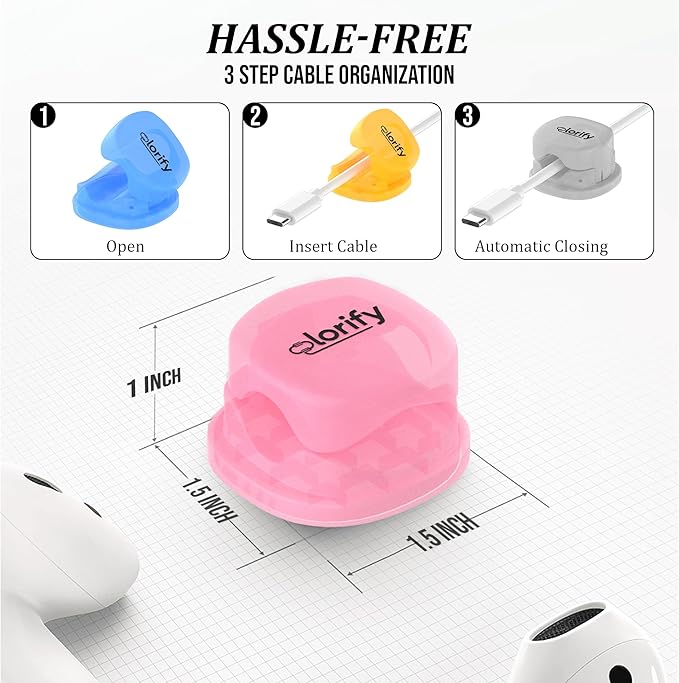 Spring Cable Clips 8-Pack Adhesive Cord Holders for Desk, Nightstand, Laptop, Phone Charging Clips & Car Cable Organizer for Home, Office & Charging Cord Management-(Multicolor)
