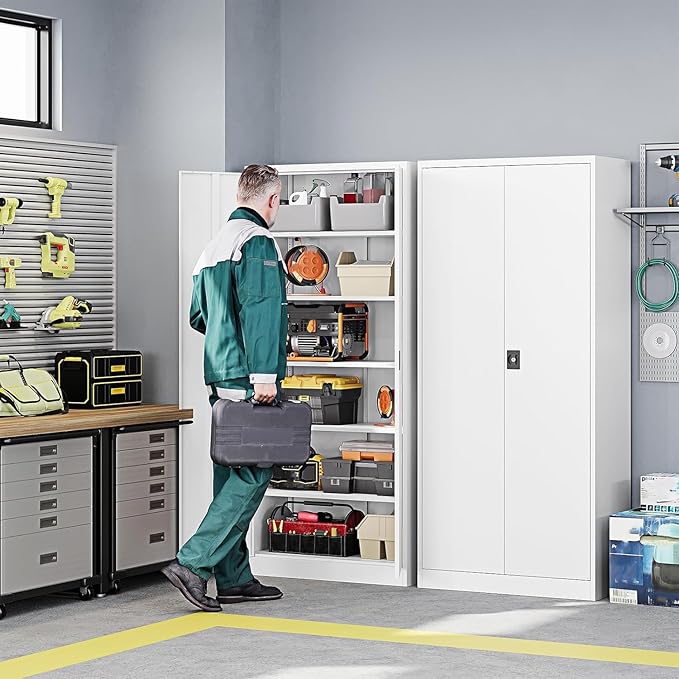 Letaya Metal Garage Storage Cabinets with Lock Door and Adjustable Shelves, Steel Tool Cabinets for Home,Office,Warehouse Organisieren (White, 72" H)