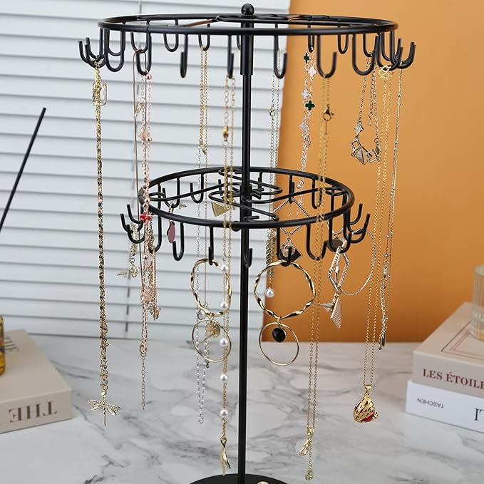 jewelry storage rack Rotating Jewelry Display is used to organize and store necklaces, earrings, bracelets, rings﻿-black