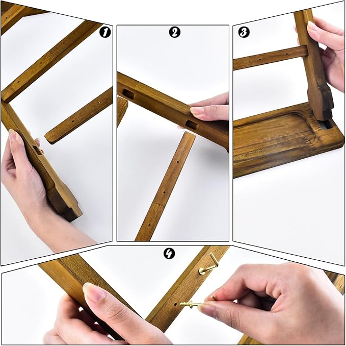 4 Layers of Wooden Display Eacks With Hooks for Necklaces. Rings, Earrings, Bracelets, And Other Jewelry Storage Display Rack (Walnut Wood Color)