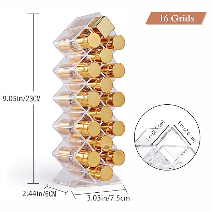 Lipstick Holder Organizer 64 Spaces Acrylic Stackable Fish Shape Lipstick Tower, Lip Gloss Storage Stand, Perfect for Lipgloss Organizers Makeup Vanity Display, Clear (4 Pack)